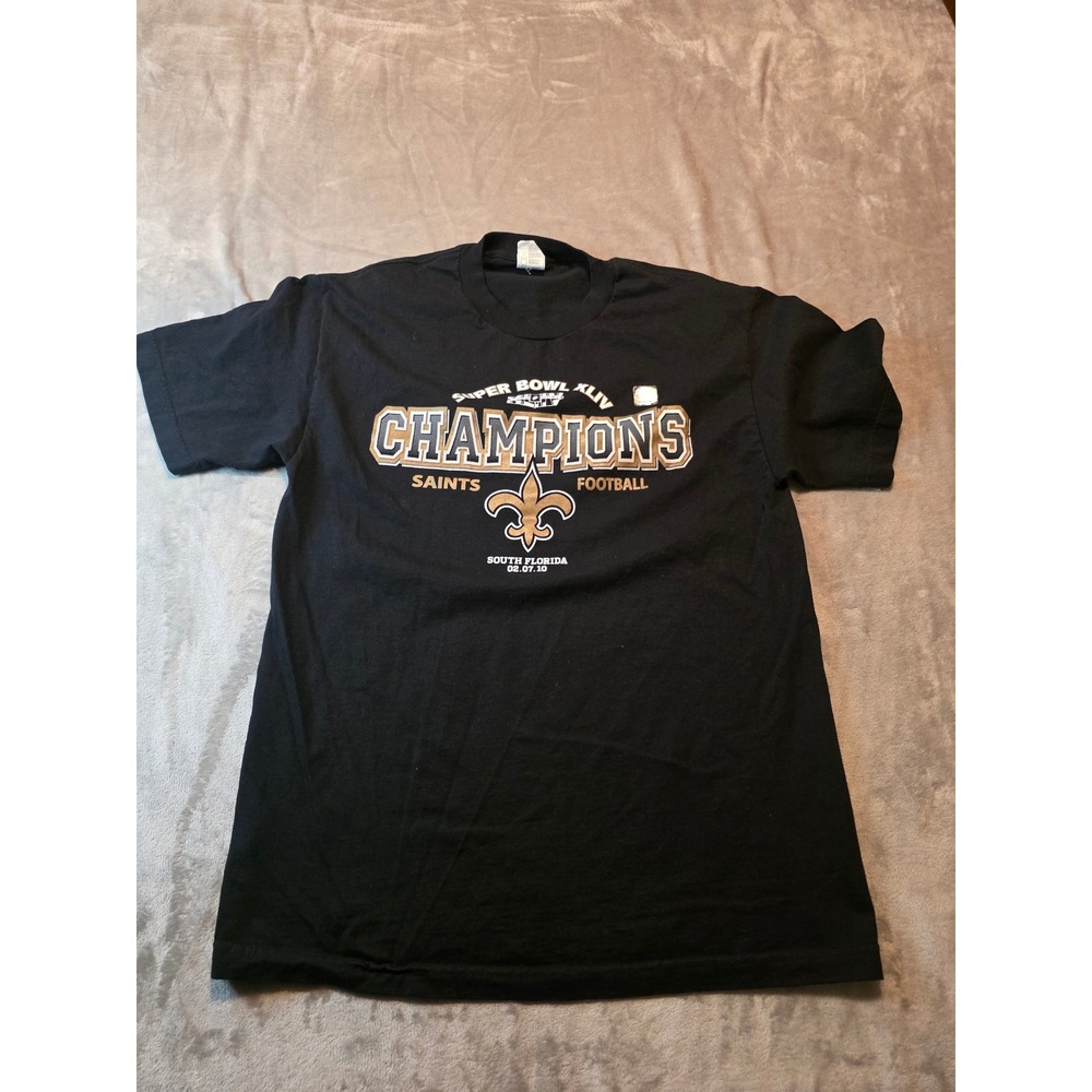 Alstyle T-Shirt Mens Large Black Super Bowl XLIV Champions Saints Football XLIV